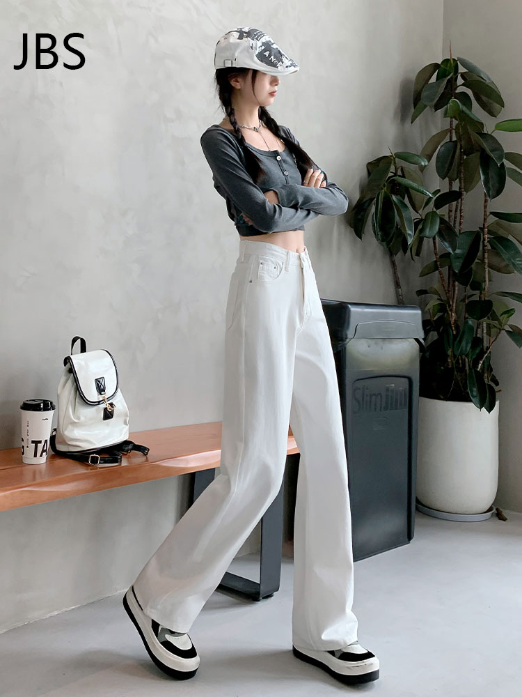 High-Waisted White Straight-Leg Jeans for Women - Plush Loose Wide-Leg Pants for Petite Sizes - 2025 Autumn Winter Fashion High-Waisted White Straight-Leg Jeans for Women - Plush Loose Wide-Leg Pants for Petite Sizes - 2025 Autumn Winter Fashion