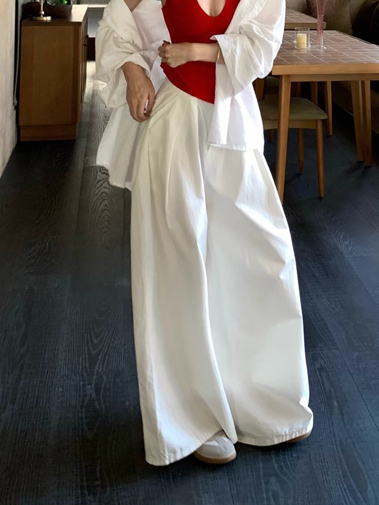 High-Waisted White Wide-Leg Pants for Women, Summer 2025, Loose-Fitting Draping Casual Versatile Straight-Leg Floor-Length Trousers High-Waisted White Wide-Leg Pants for Women, Summer 2025, Loose-Fitting Draping Casual Versatile Straight-Leg Floor-Length Trousers