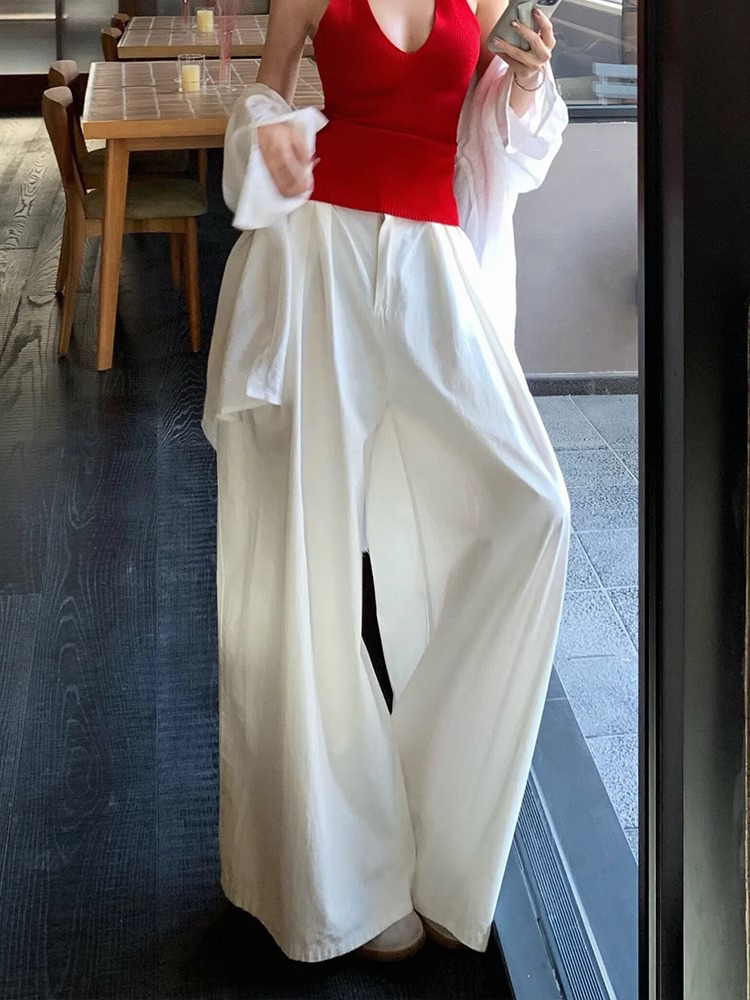 High-Waisted White Wide-Leg Pants for Women, Summer 2025, Loose-Fitting Draping Casual Versatile Straight-Leg Floor-Length Trousers High-Waisted White Wide-Leg Pants for Women, Summer 2025, Loose-Fitting Draping Casual Versatile Straight-Leg Floor-Length Trousers