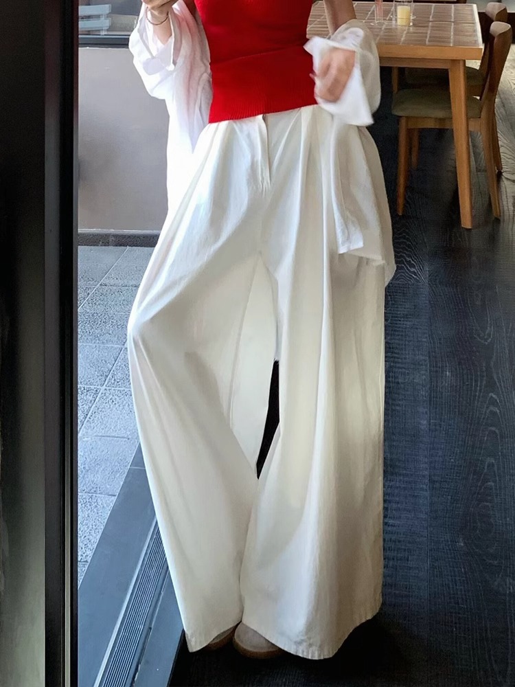 High-Waisted White Wide-Leg Pants for Women, Summer 2025, Loose-Fitting Draping Casual Versatile Straight-Leg Floor-Length Trousers