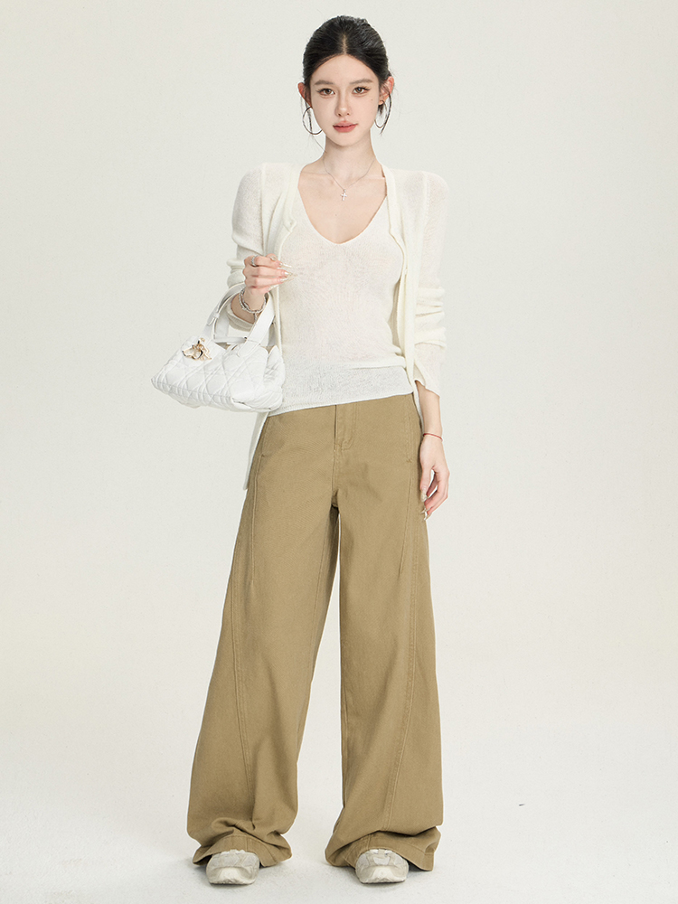 High-Waisted Wide-Leg Cut Denim Pants for Women - Fashionable Loose Fit for Spring and Autumn - Trendy Casual Style