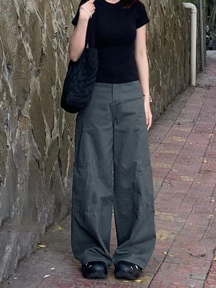 High-Waisted Wide-Leg Denim Work Pants for Women - Summer Casual Loose-Fitting Straight-Leg Floor-Length Trousers