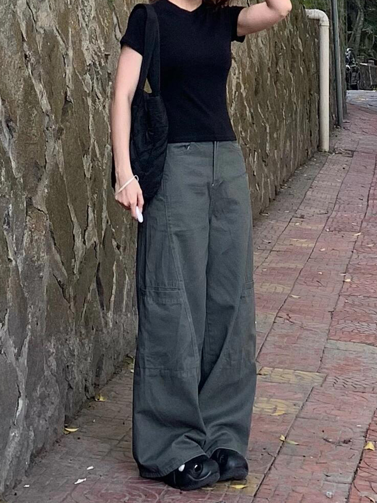 High-Waisted Wide-Leg Denim Work Pants for Women - Summer Casual Loose-Fitting Straight-Leg Floor-Length Trousers High-Waisted Wide-Leg Denim Work Pants for Women - Summer Casual Loose-Fitting Straight-Leg Floor-Length Trousers