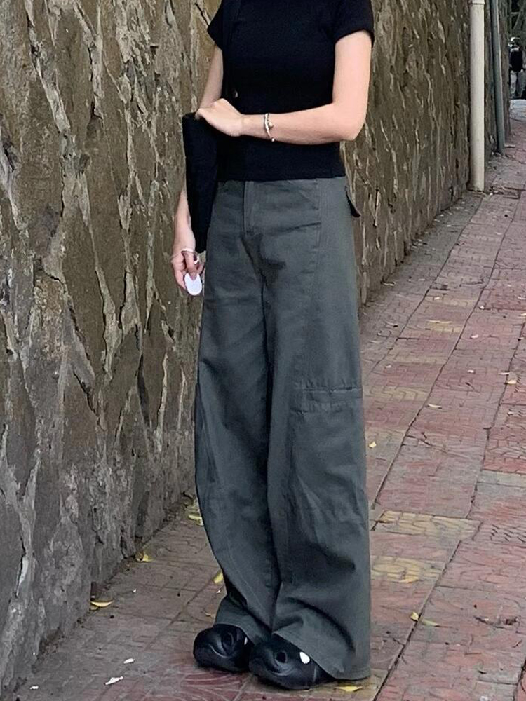 High-Waisted Wide-Leg Denim Work Pants for Women - Summer Casual Loose-Fitting Straight-Leg Floor-Length Trousers High-Waisted Wide-Leg Denim Work Pants for Women - Summer Casual Loose-Fitting Straight-Leg Floor-Length Trousers