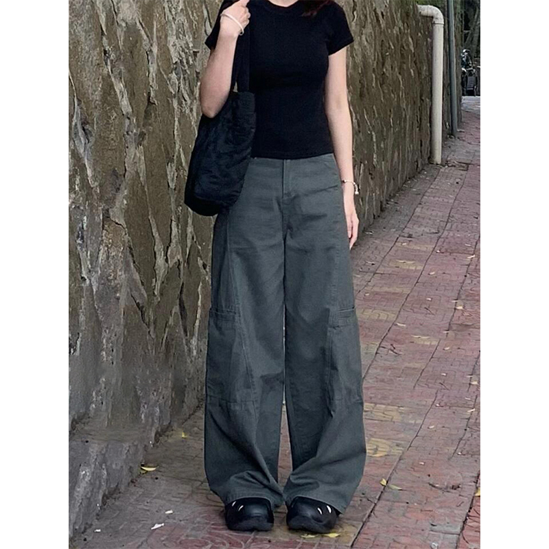 High-Waisted Wide-Leg Denim Work Pants for Women - Summer Casual Loose-Fitting Straight-Leg Floor-Length Trousers