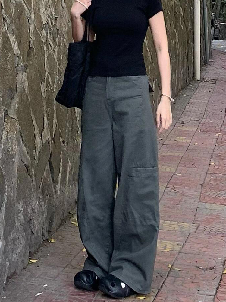 High-Waisted Wide-Leg Denim Work Pants for Women - Summer Casual Loose-Fitting Straight-Leg Floor-Length Trousers High-Waisted Wide-Leg Denim Work Pants for Women - Summer Casual Loose-Fitting Straight-Leg Floor-Length Trousers