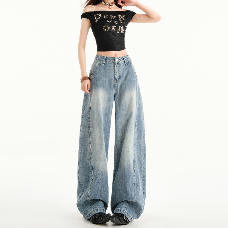 High-Waisted Wide-Leg Jeans for Women - American Retro Style, Spring/Summer 2025 Loose Straight Floor-Length Pants High-Waisted Wide-Leg Jeans for Women - American Retro Style, Spring/Summer 2025 Loose Straight Floor-Length Pants