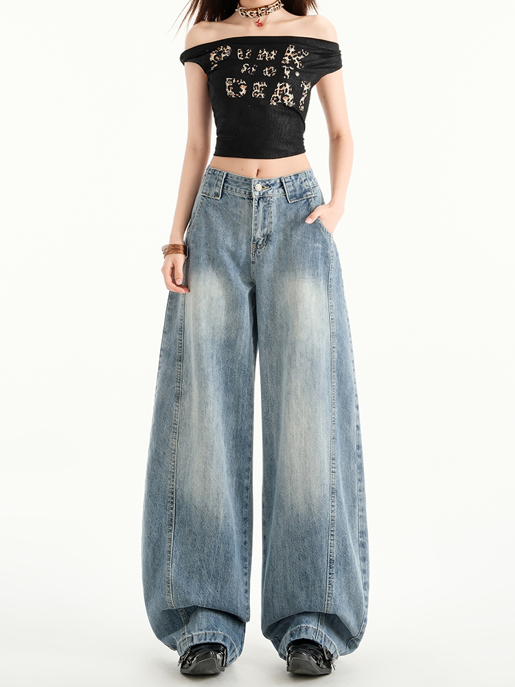 High-Waisted Wide-Leg Jeans for Women - American Retro Style, Spring/Summer 2025 Loose Straight Floor-Length Pants High-Waisted Wide-Leg Jeans for Women - American Retro Style, Spring/Summer 2025 Loose Straight Floor-Length Pants