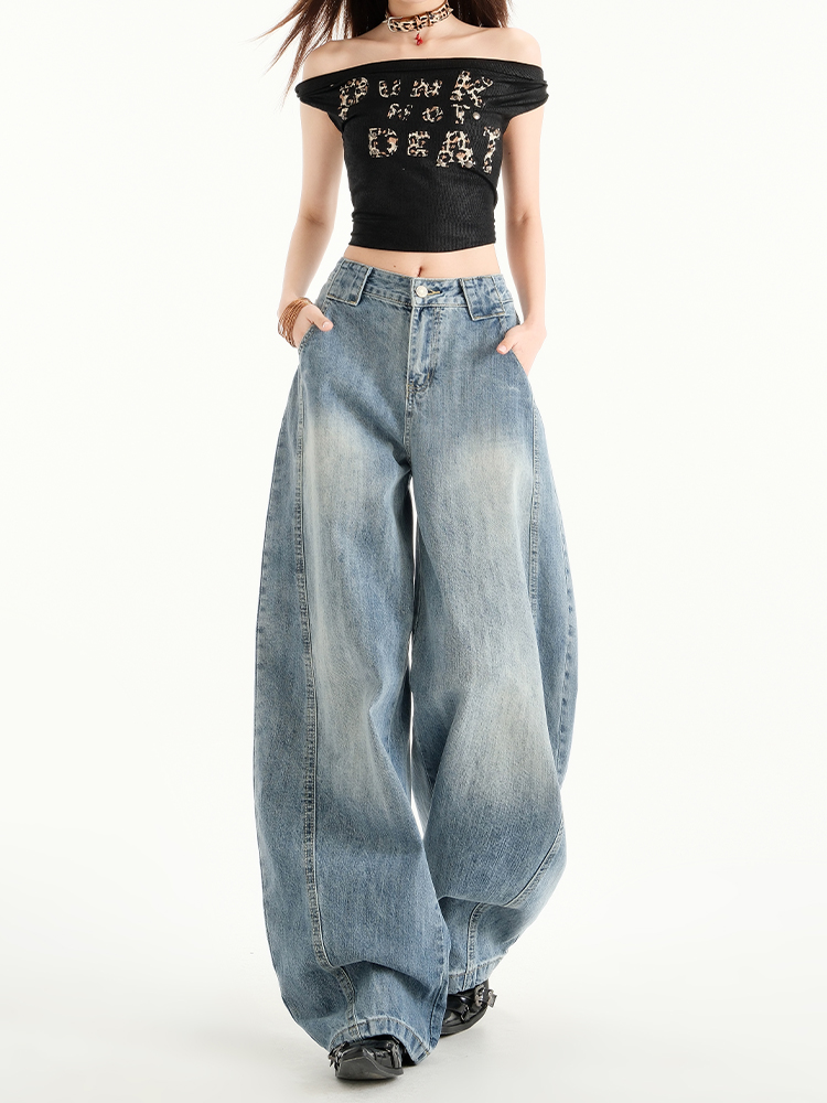 High-Waisted Wide-Leg Jeans for Women - American Retro Style, Spring/Summer 2025 Loose Straight Floor-Length Pants High-Waisted Wide-Leg Jeans for Women - American Retro Style, Spring/Summer 2025 Loose Straight Floor-Length Pants
