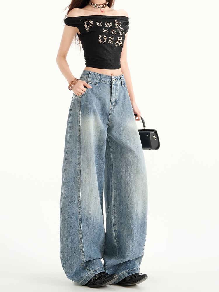 High-Waisted Wide-Leg Jeans for Women - American Retro Style, Spring/Summer 2025 Loose Straight Floor-Length Pants High-Waisted Wide-Leg Jeans for Women - American Retro Style, Spring/Summer 2025 Loose Straight Floor-Length Pants