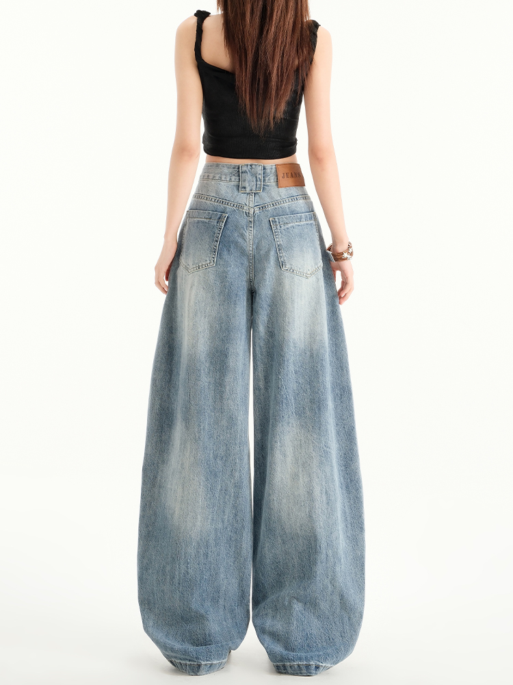 High-Waisted Wide-Leg Jeans for Women - American Retro Style, Spring/Summer 2025 Loose Straight Floor-Length Pants High-Waisted Wide-Leg Jeans for Women - American Retro Style, Spring/Summer 2025 Loose Straight Floor-Length Pants