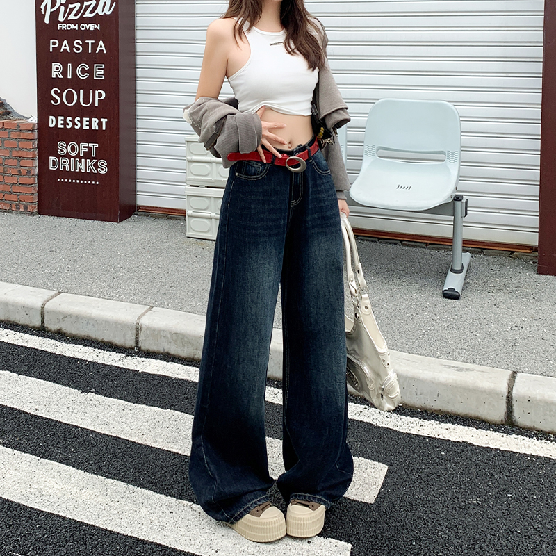 High-Waisted Wide-Leg Jeans for Women, 2025 Thickened Fleece American Style High Street Loose Straight Leg Floor-Length Pants