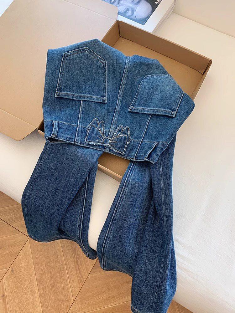 High-Waisted Wide-Leg Jeans for Women with Butterfly Knot Detail - Summer Slim Fit Flared Style