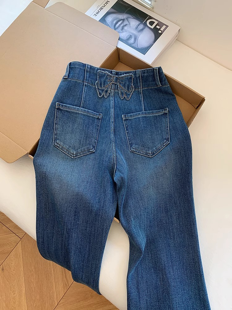 High-Waisted Wide-Leg Jeans for Women with Butterfly Knot Detail - Summer Slim Fit Flared Style High-Waisted Wide-Leg Jeans for Women with Butterfly Knot Detail - Summer Slim Fit Flared Style