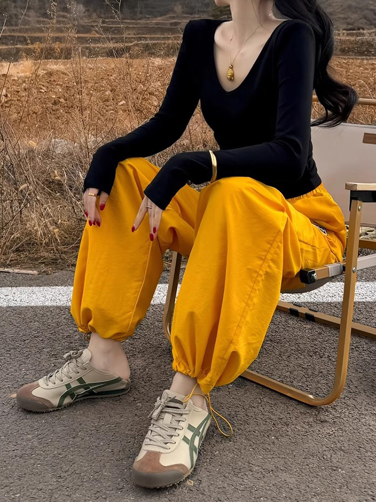 High-Waisted Yellow Casual Pants for Women, Slimming Loose-Fitting Straight-Leg Wide-Leg Trousers for Summer 2025 Fashion High-Waisted Yellow Casual Pants for Women, Slimming Loose-Fitting Straight-Leg Wide-Leg Trousers for Summer 2025 Fashion