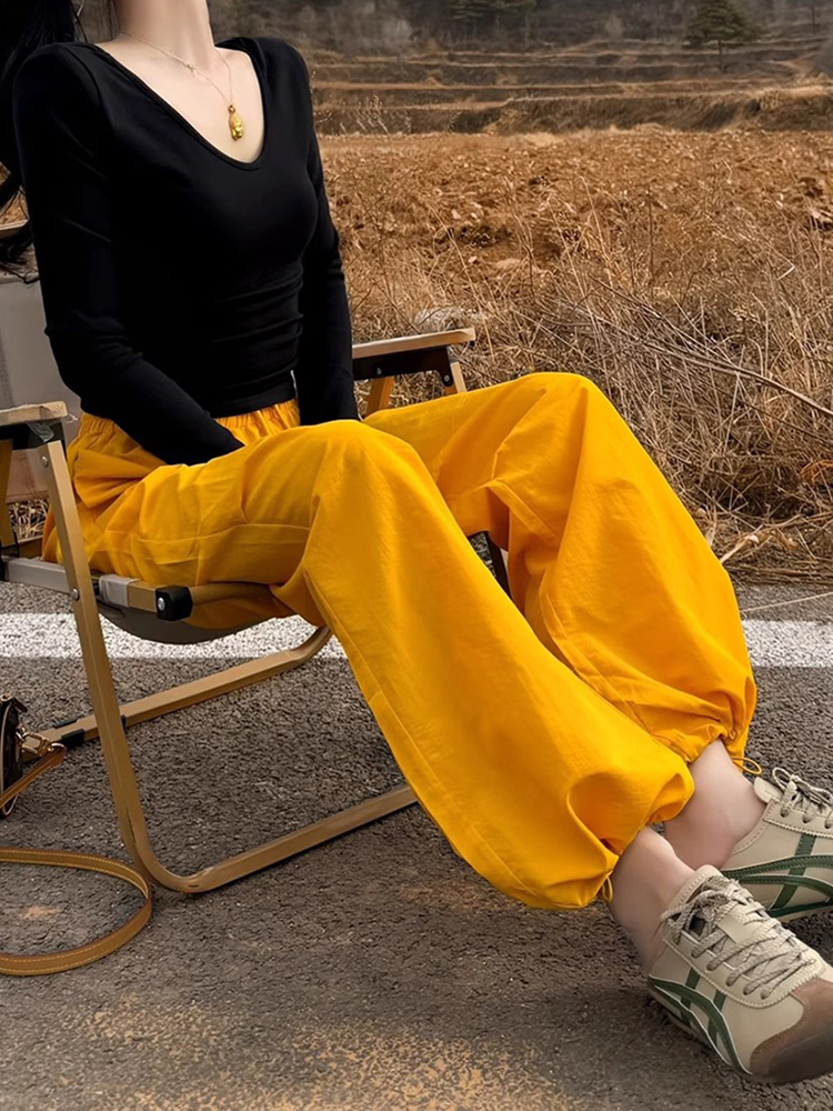 High-Waisted Yellow Casual Pants for Women, Slimming Loose-Fitting Straight-Leg Wide-Leg Trousers for Summer 2025 Fashion High-Waisted Yellow Casual Pants for Women, Slimming Loose-Fitting Straight-Leg Wide-Leg Trousers for Summer 2025 Fashion