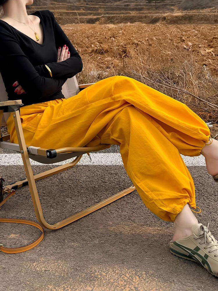High-Waisted Yellow Casual Pants for Women, Slimming Loose-Fitting Straight-Leg Wide-Leg Trousers for Summer 2025 Fashion High-Waisted Yellow Casual Pants for Women, Slimming Loose-Fitting Straight-Leg Wide-Leg Trousers for Summer 2025 Fashion