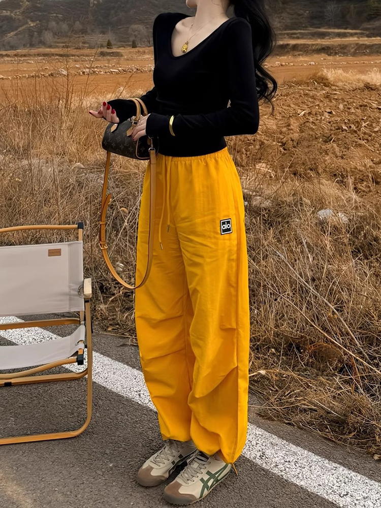High-Waisted Yellow Casual Pants for Women, Slimming Loose-Fitting Straight-Leg Wide-Leg Trousers for Summer 2025 Fashion High-Waisted Yellow Casual Pants for Women, Slimming Loose-Fitting Straight-Leg Wide-Leg Trousers for Summer 2025 Fashion