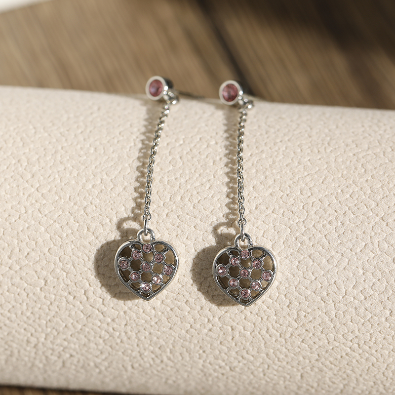 Hollow Heart Rhinestone Drop Earrings, S925 Silver Needle, Hypoallergenic, Light Luxury, Korean Style Jewelry for Women