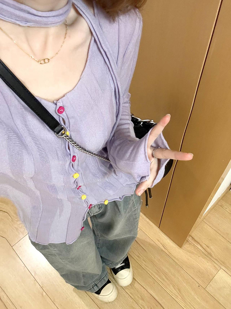 Hollowed-Out Knitted Cardigan Inner Top for Women - Long Sleeve Cover-Up Shirt, Design-Oriented Autumn Fashion Hollowed-Out Knitted Cardigan Inner Top for Women - Long Sleeve Cover-Up Shirt, Design-Oriented Autumn Fashion