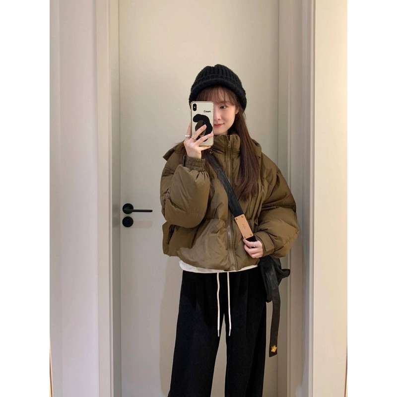 Hooded White Duck Down Jacket for Women, Korean Style, Loose Fit, Petite-Friendly, Versatile Thick Cotton Winter Outerwear Hooded White Duck Down Jacket for Women, Korean Style, Loose Fit, Petite-Friendly, Versatile Thick Cotton Winter Outerwear