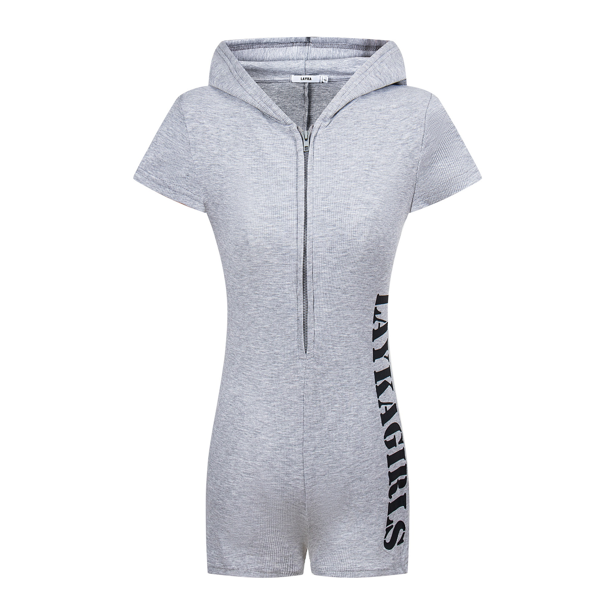 Hot Girl Hooded Short Sleeve Bodysuit with Letter Print - Slim Fit American Style Sports Top for Trendy Looks