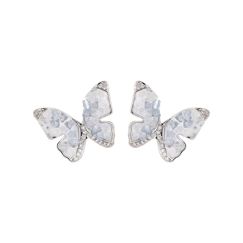 Ice Crystal Butterfly Stud Earrings for Women - Trendy Summer 2025 High-End S925 Silver Ear Accessories Ice Crystal Butterfly Stud Earrings for Women - Trendy Summer 2025 High-End S925 Silver Ear Accessories