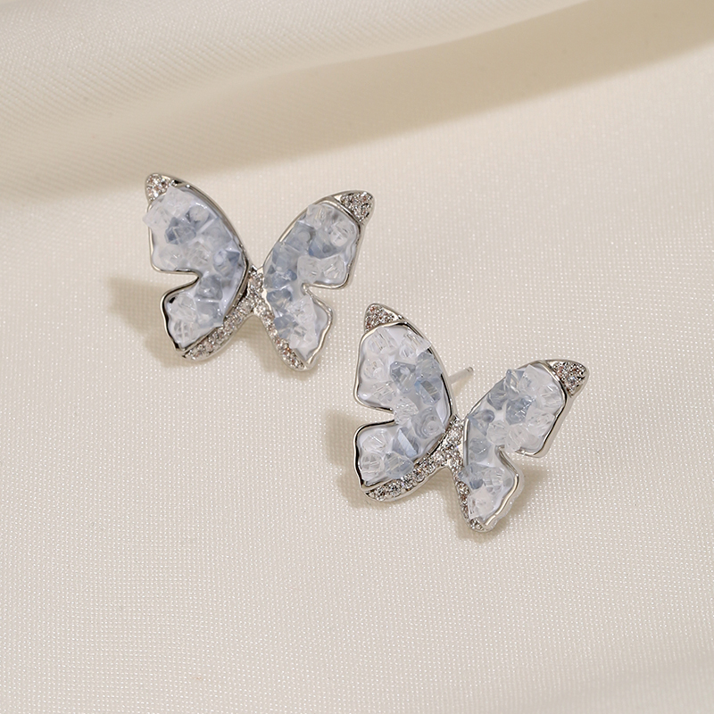 Ice Crystal Butterfly Stud Earrings for Women - Trendy Summer 2025 High-End S925 Silver Ear Accessories
