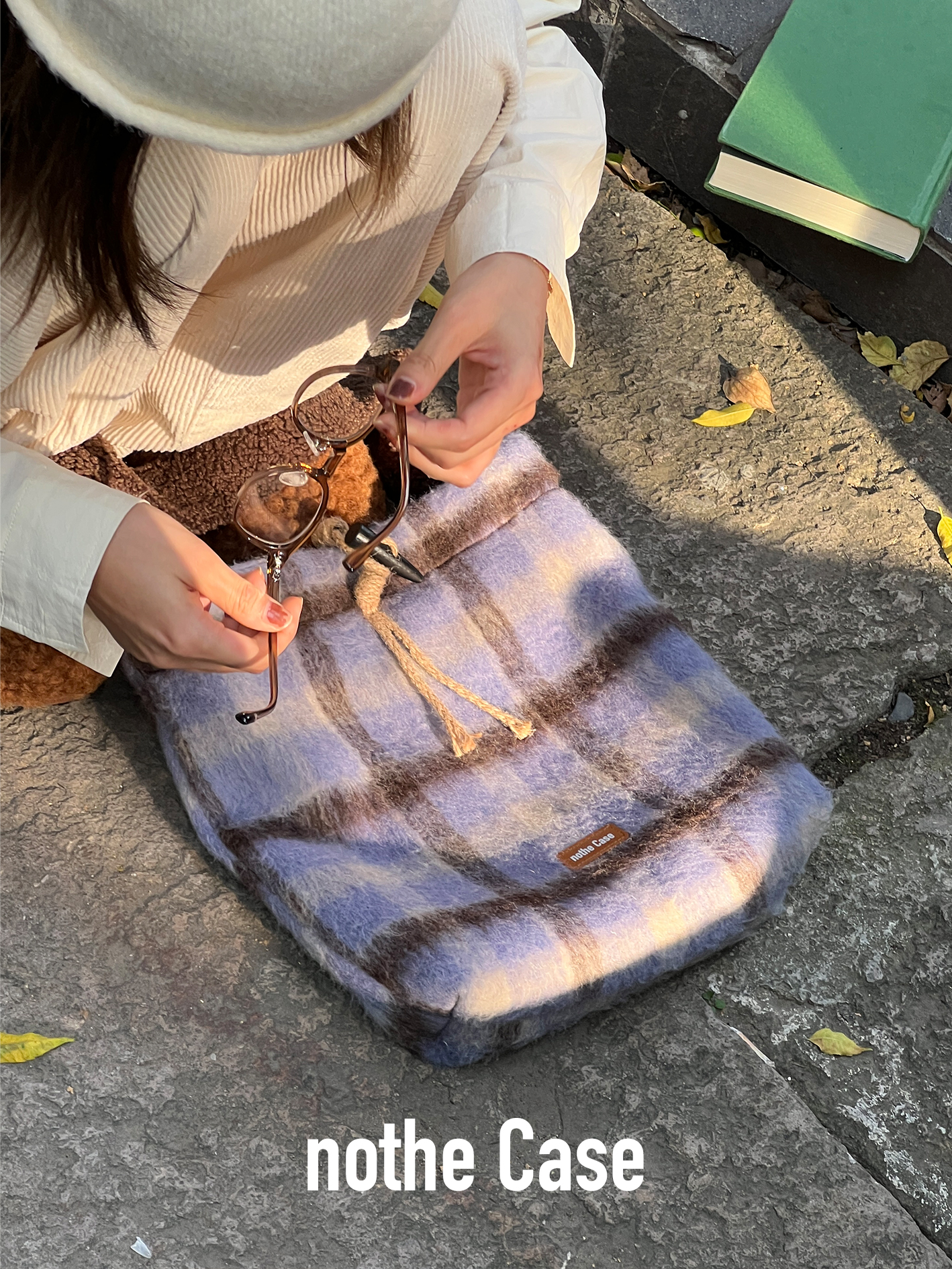 Iceland Mocha Wool Plaid Large Capacity Tote Bucket Bag - Sheepskin Shoulder Bag for Stylish Everyday Use