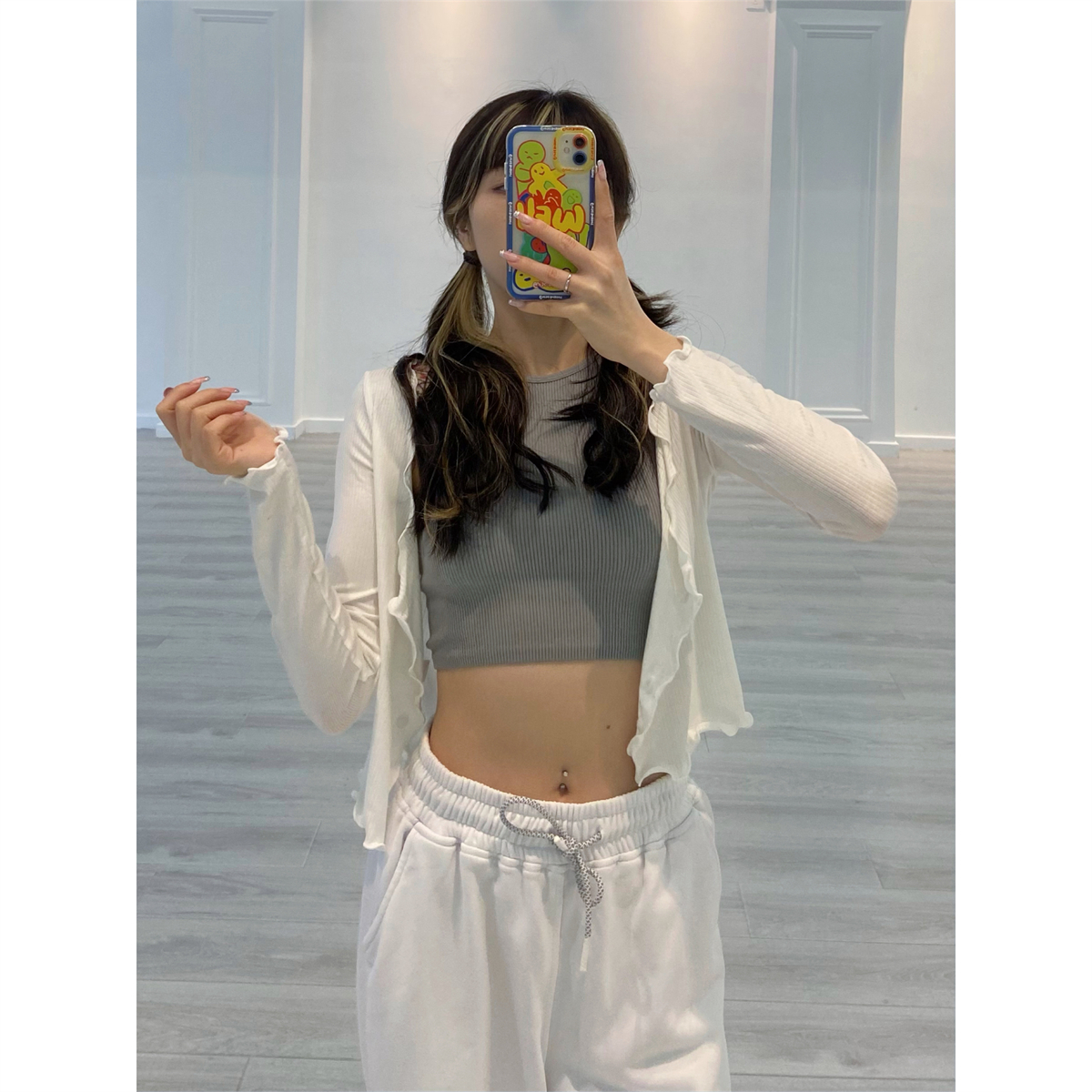 INS-Style White Jazz Dance Top for Women - Thin Waist-Length Cardigan Jacket