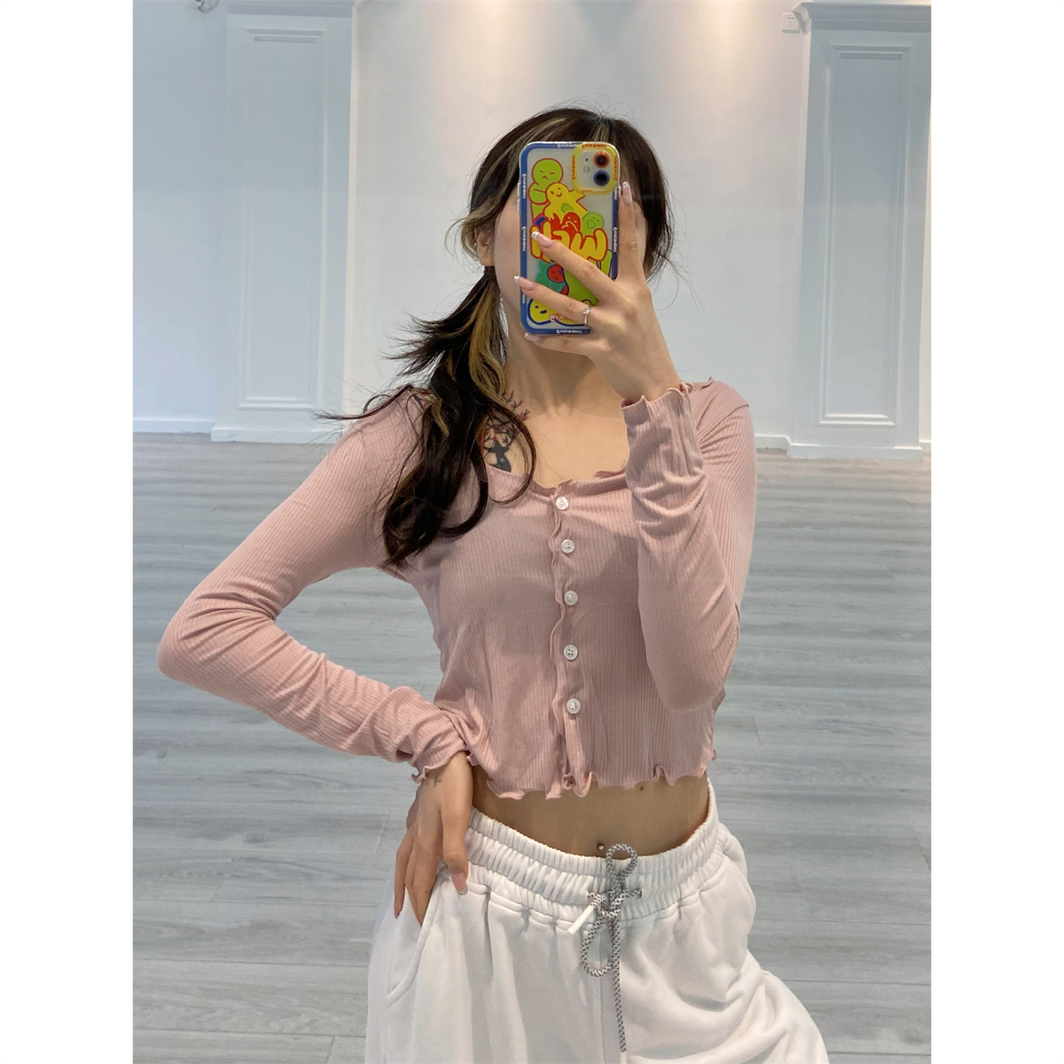 INS-Style White Jazz Dance Top for Women - Thin Waist-Length Cardigan Jacket INS-Style White Jazz Dance Top for Women - Thin Waist-Length Cardigan Jacket