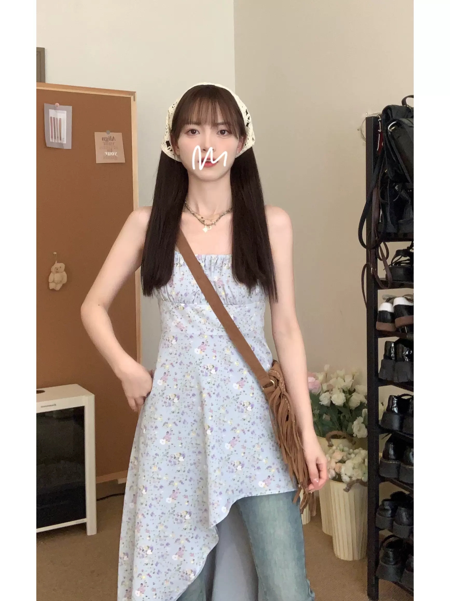 Irregular Layered Camisole Dress with Sweet Waist-Cinching Detail - Perfect Spring Outfit with Jeans for Date Night