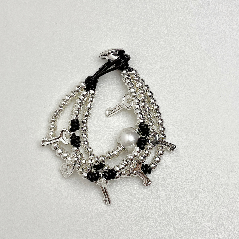 Irregular Leather Rope Multi-Layer Beaded Bracelet with Key Pearl for Women - High-End Fashion Wristband Irregular Leather Rope Multi-Layer Beaded Bracelet with Key Pearl for Women - High-End Fashion Wristband