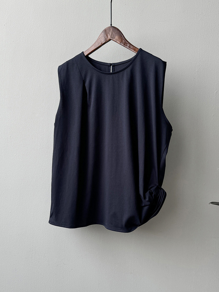 Irregular Sleeveless Vest for Women - Pure Cotton Tie-Up Top, Loose Round Neck, 2025 Summer Style, Trendy Casual Fashion Irregular Sleeveless Vest for Women - Pure Cotton Tie-Up Top, Loose Round Neck, 2025 Summer Style, Trendy Casual Fashion