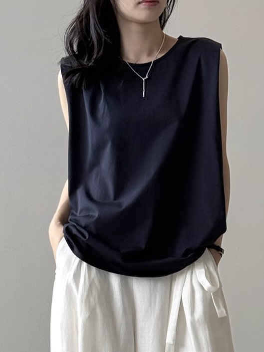 Irregular Sleeveless Vest for Women - Pure Cotton Tie-Up Top, Loose Round Neck, 2025 Summer Style, Trendy Casual Fashion