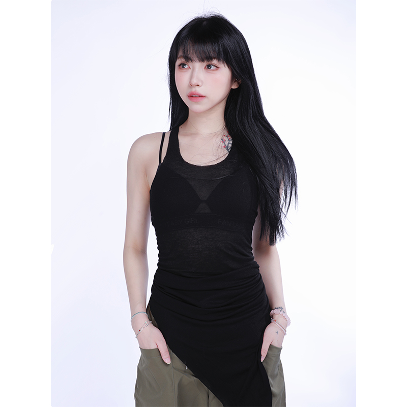 Irregular Spaghetti Strap Tank Top for Women - Summer Thin Backless Sexy Shirt in Trendy Y2K Style Irregular Spaghetti Strap Tank Top for Women - Summer Thin Backless Sexy Shirt in Trendy Y2K Style