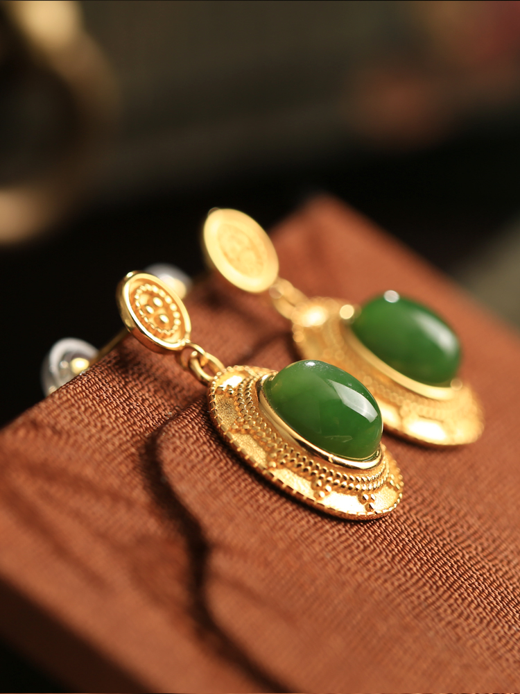 Jade Green Pure Silver Peace Buckle Earrings - High-End Light Luxury Chinese National Style for Women Jade Green Pure Silver Peace Buckle Earrings - High-End Light Luxury Chinese National Style for Women