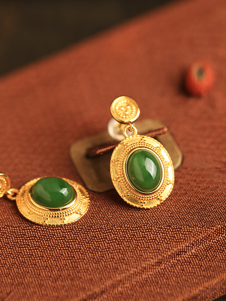 Jade Green Pure Silver Peace Buckle Earrings - High-End Light Luxury Chinese National Style for Women Jade Green Pure Silver Peace Buckle Earrings - High-End Light Luxury Chinese National Style for Women