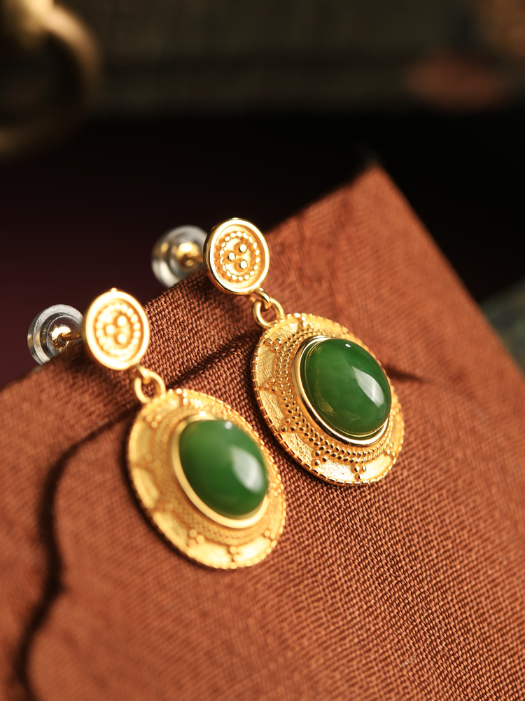 Jade Green Pure Silver Peace Buckle Earrings - High-End Light Luxury Chinese National Style for Women Jade Green Pure Silver Peace Buckle Earrings - High-End Light Luxury Chinese National Style for Women