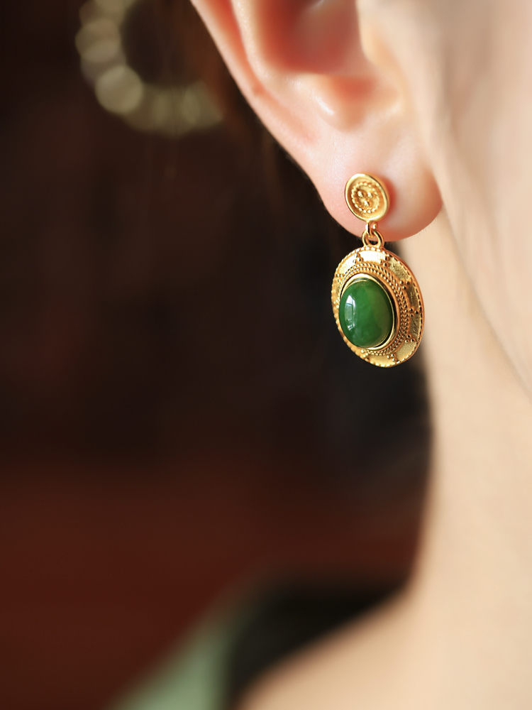 Jade Green Pure Silver Peace Buckle Earrings - High-End Light Luxury Chinese National Style for Women Jade Green Pure Silver Peace Buckle Earrings - High-End Light Luxury Chinese National Style for Women