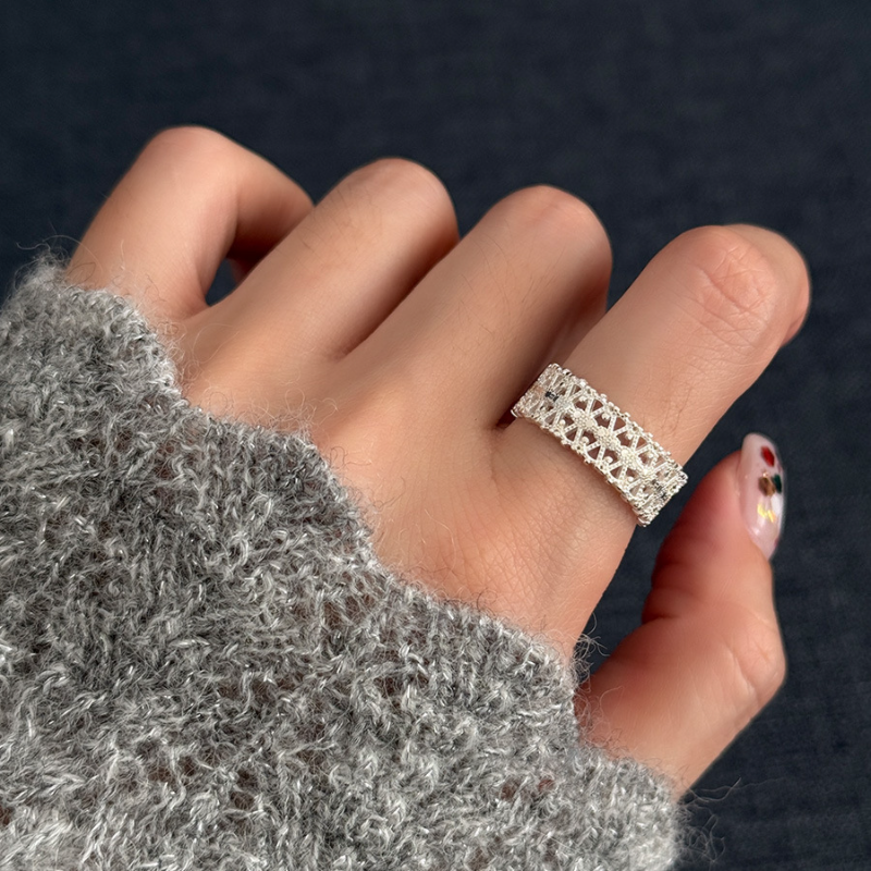 Japanese and Korean Style Hollow Lace Ring for Women - Vintage 2025 Open Adjustable Design, Niche Fashion Accessory