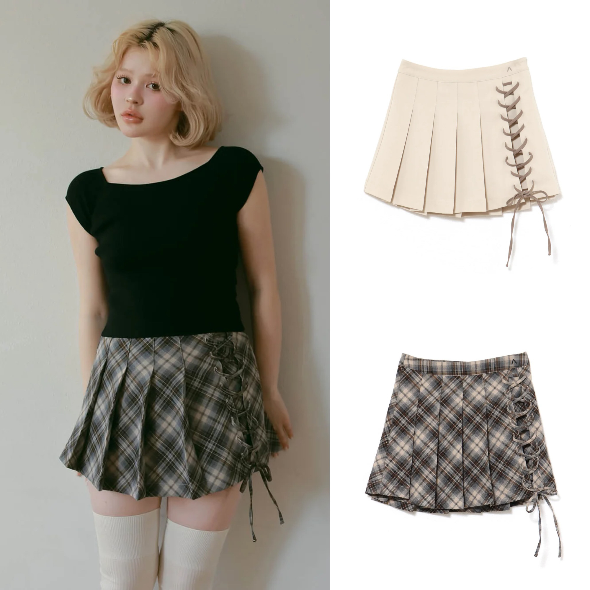 Japanese Checkered Pleated Tie Mini Skirt - 25ss Summer Niche Design, Y2K Style, Trendy Fashion Statement