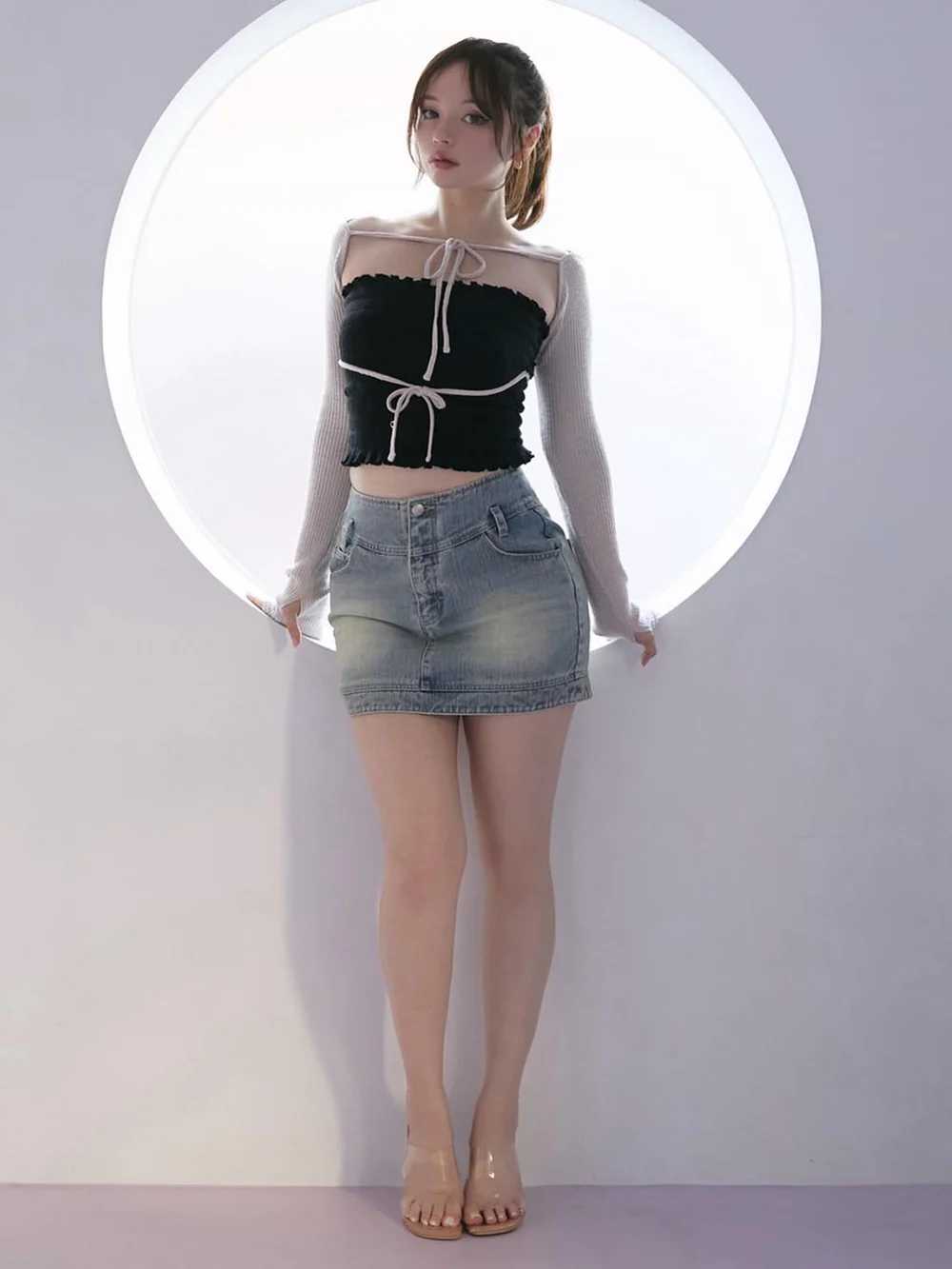 Japanese Niche Style Pleated Strapless Tank Top and Long Sleeve Knitted Cardigan Two-Piece Set - Stretchy Fashion Essential Japanese Niche Style Pleated Strapless Tank Top and Long Sleeve Knitted Cardigan Two-Piece Set - Stretchy Fashion Essential