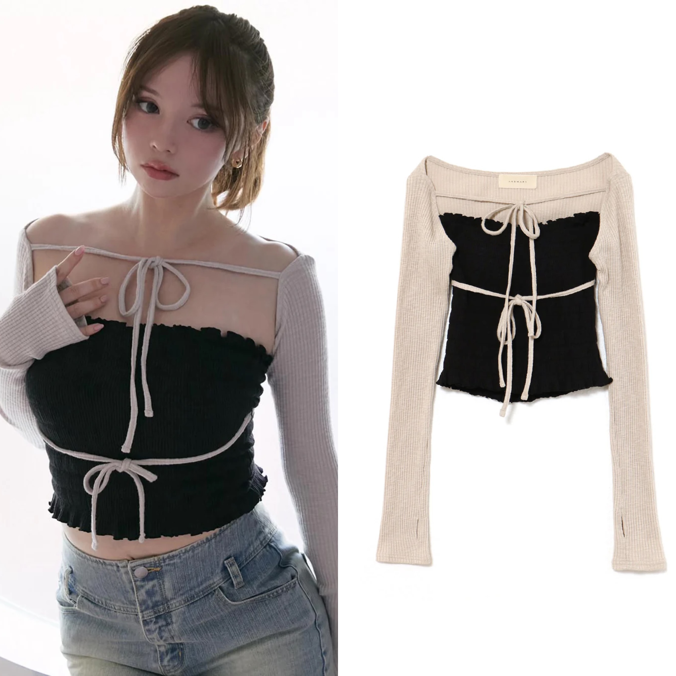 Japanese Niche Style Pleated Strapless Tank Top and Long Sleeve Knitted Cardigan Two-Piece Set - Stretchy Fashion Essential