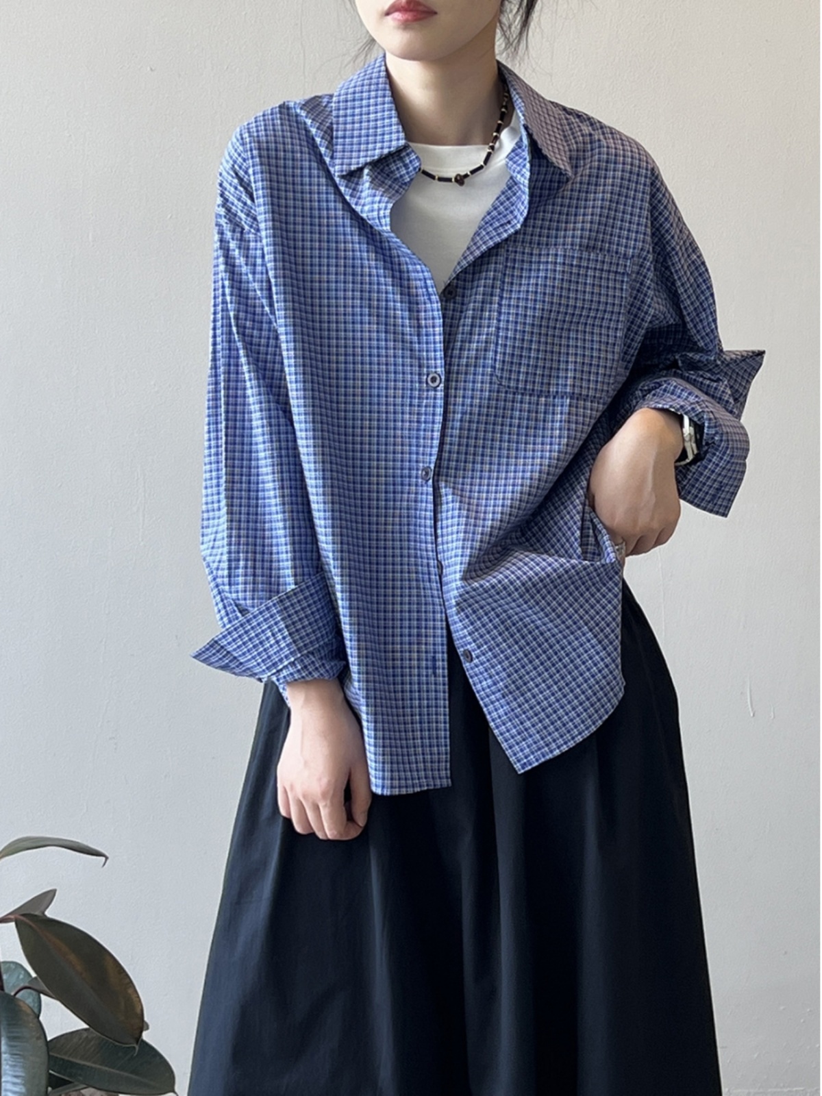 Japanese Plaid Long Sleeve Shirt for Women - Loose Casual Blouse with High-End Feel, Spring 2025 Fashion Japanese Plaid Long Sleeve Shirt for Women - Loose Casual Blouse with High-End Feel, Spring 2025 Fashion