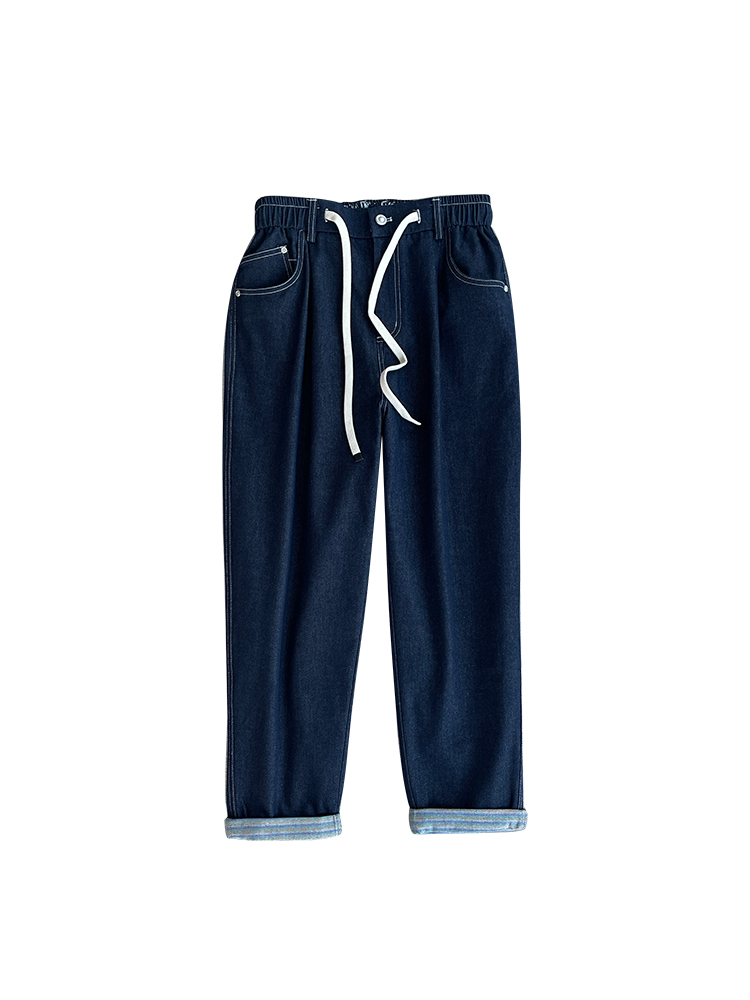 Japanese Retro Straight-Leg Jeans for Men - Slim Fit Casual Drawstring Pants, Versatile Spring Trend Japanese Retro Straight-Leg Jeans for Men - Slim Fit Casual Drawstring Pants, Versatile Spring Trend