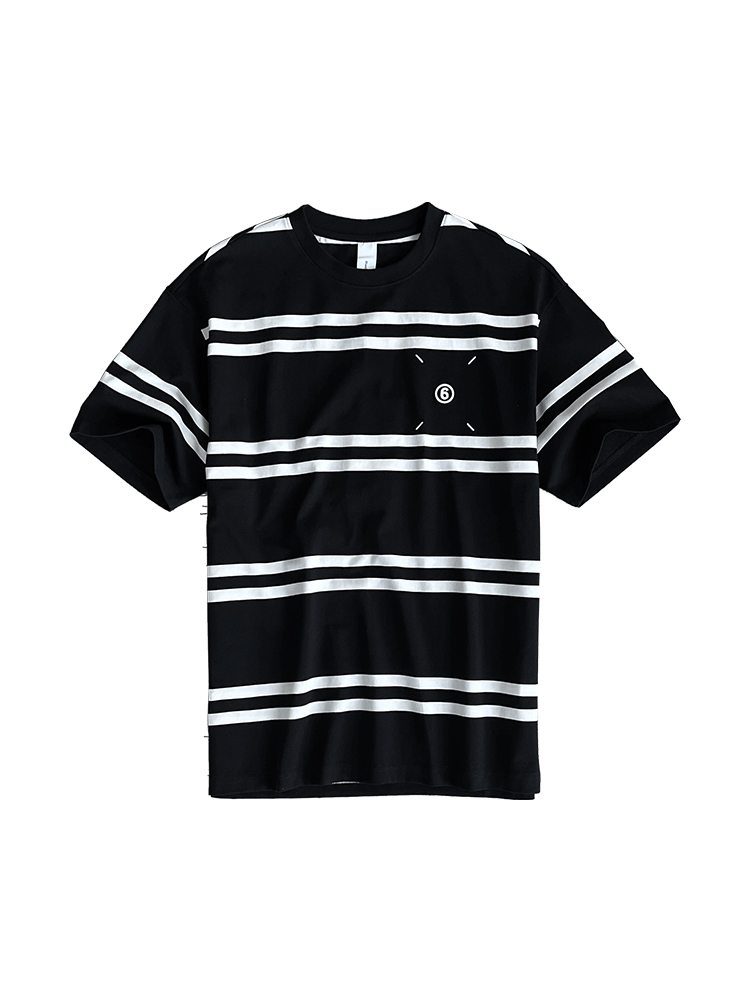 Japanese Retro Striped Short Sleeve T-Shirt for Men - Versatile Minimalist Design with High-End Embroidered Label, Y2K Style Japanese Retro Striped Short Sleeve T-Shirt for Men - Versatile Minimalist Design with High-End Embroidered Label, Y2K Style