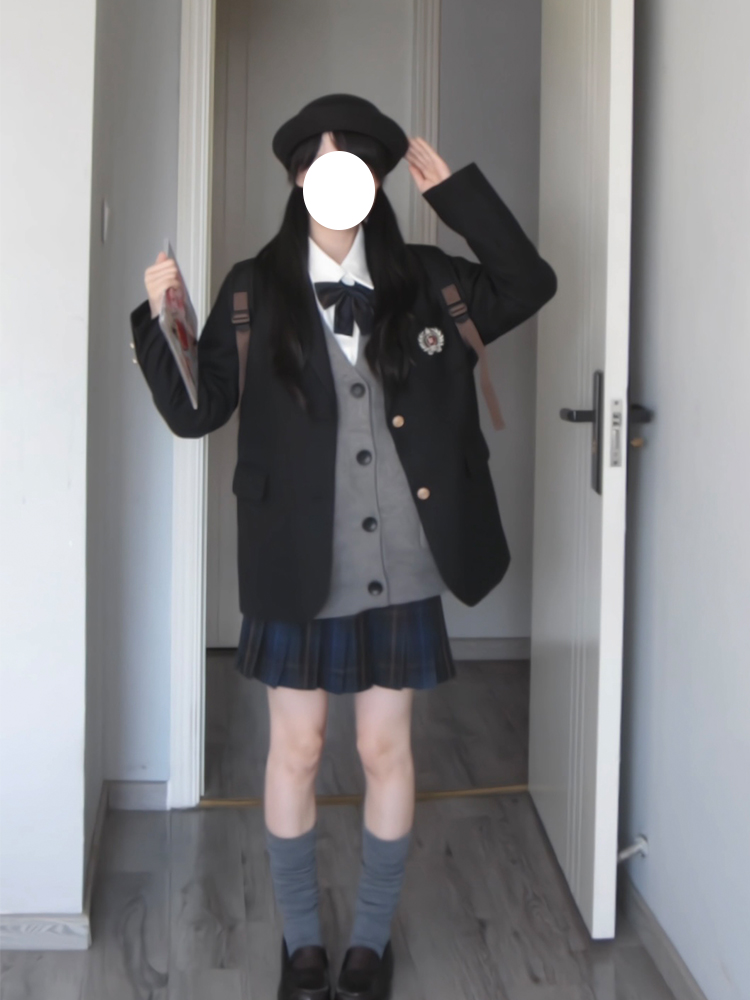 Japanese School Style Pudding Bear JK Uniform Blazer & Pleated Skirt Set for Women - Early Autumn Mid-Length Fashion Japanese School Style Pudding Bear JK Uniform Blazer & Pleated Skirt Set for Women - Early Autumn Mid-Length Fashion