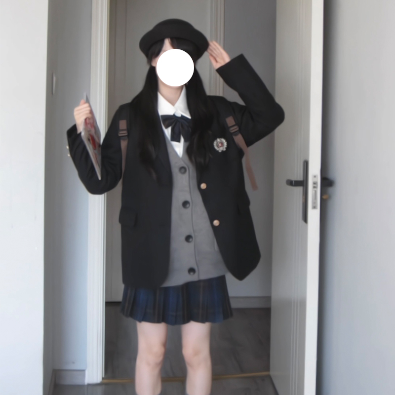 Japanese School Style Pudding Bear JK Uniform Blazer & Pleated Skirt Set for Women - Early Autumn Mid-Length Fashion Japanese School Style Pudding Bear JK Uniform Blazer & Pleated Skirt Set for Women - Early Autumn Mid-Length Fashion