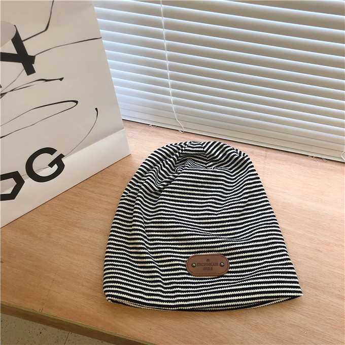 Japanese Striped Double-Layer Knitted Pullover Hat for Women - Slouchy Fit, Cool Girl Style for Autumn and Winter Japanese Striped Double-Layer Knitted Pullover Hat for Women - Slouchy Fit, Cool Girl Style for Autumn and Winter